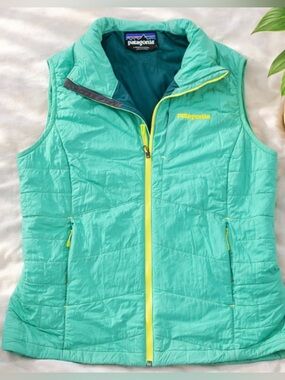 Patagonia Nano Puff Vest Teal Green Zip Insulated Womens L